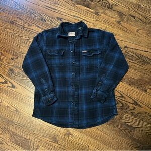 ORVIS Men Sz Small Blue Heavy Flannel Plaid Button Up Shirt Jacket Cottage Core